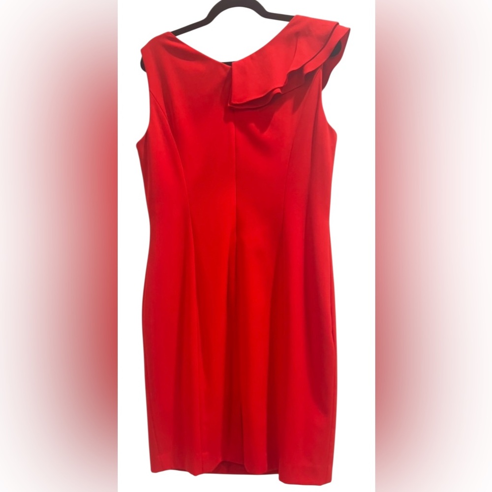 Calvin Klein Red Ruffles Dress - Size 14 - Picture 4 of 7